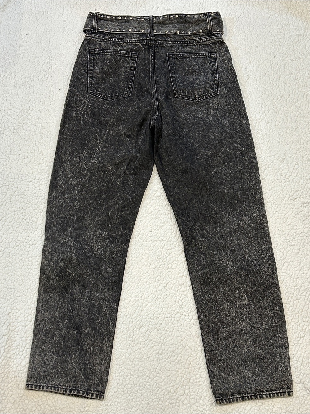 Sandro Fredd Black Acid Wash Jeans size 6 Studded Crystal Belt Straight Leg - Picture 2 of 14
